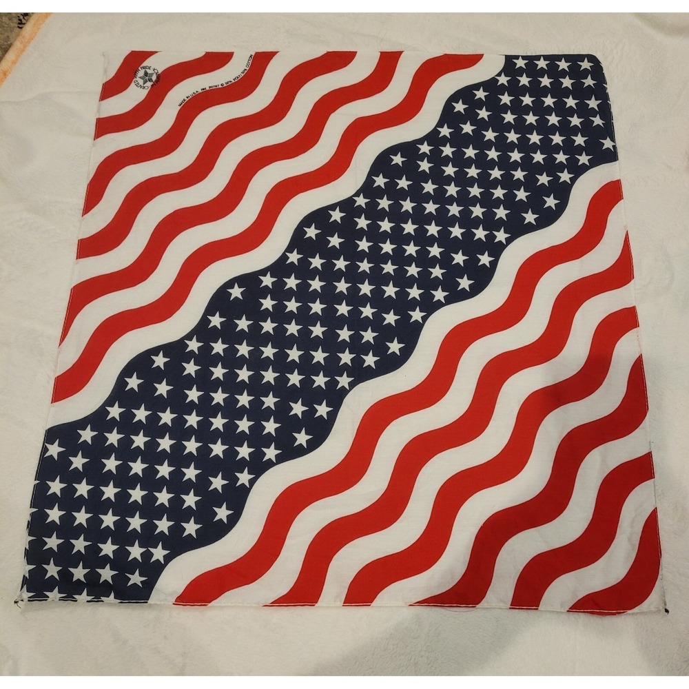 Stars and Stripes - Flag Bandanna MADE IN USA 21" SQUARE Over edged  50/50 blend